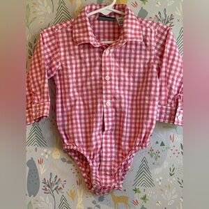 Children’s Place Baby Boy Pink Gingham Preppy Colored Buttom Down Bodysuit 9-12